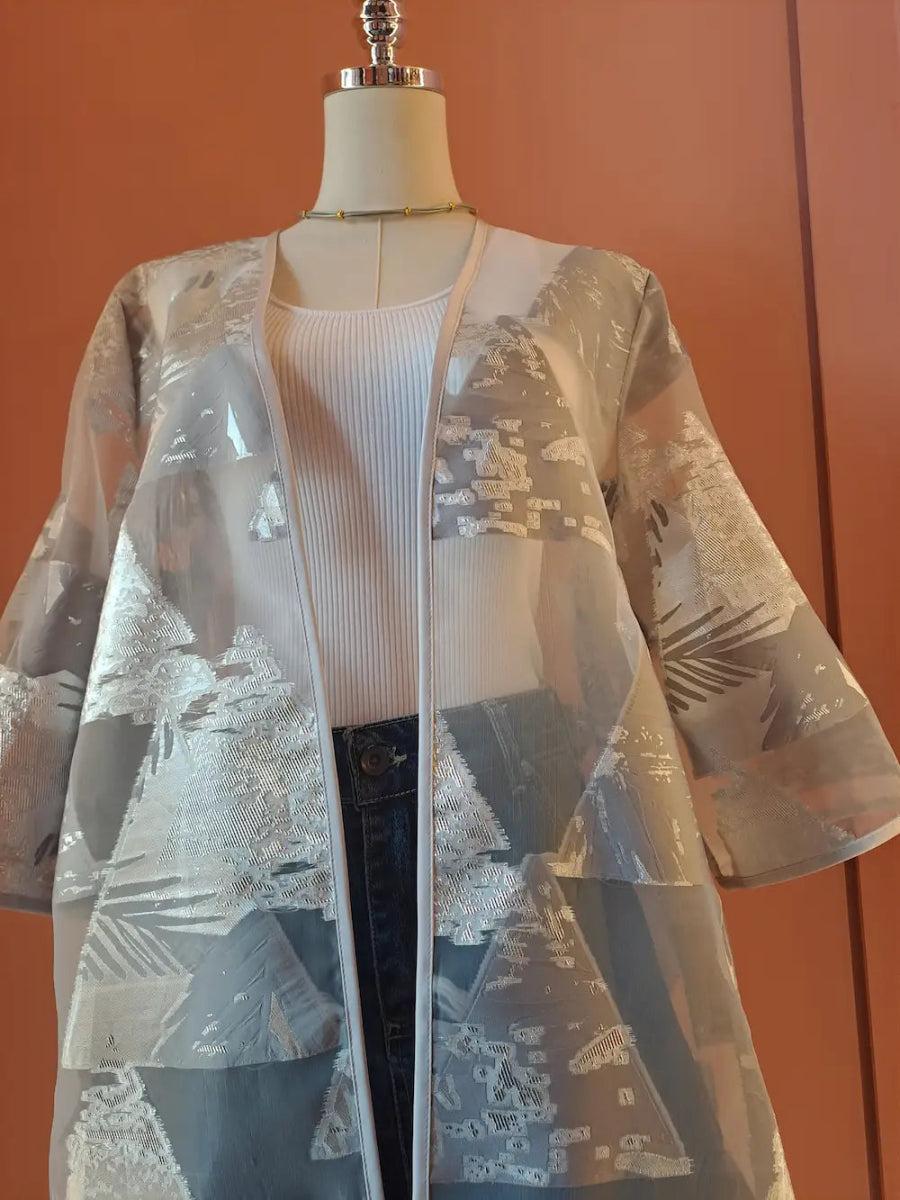 Silver Geometric Sheer Kimono - ELLY