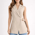 Sleeveless Belted Jacket – Beige - ELLY