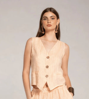 Striped Linen - Blend Tailored Gilet - ELLY