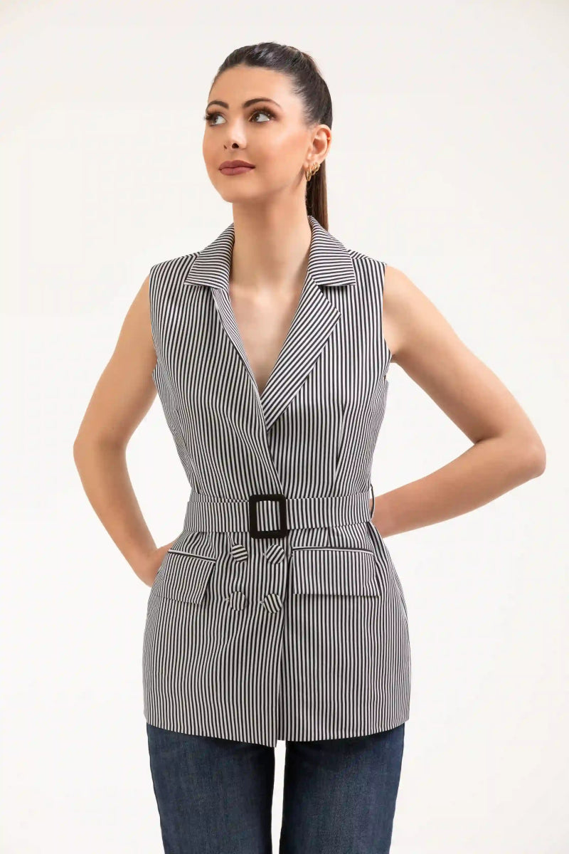 Striped Sleeveless Jacket – ELLY - ELLY