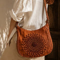 Tan Radial Sculpted Leather Crossbody - ELLY
