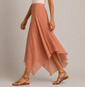 Terra Rose Asymmetric Midi Skirt - ELLY