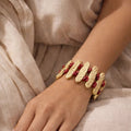 Textured Gold & Coral Stone Statement Bracelet - ELLY