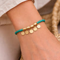 Turquoise Beaded Bracelet with 18 Karat Gold - Plated Coin Charms - ELLY