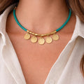 Turquoise Coin Charm Beaded Necklace - ELLY
