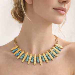 Turquoise & Gold Statement Necklace - ELLY