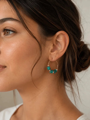 Turquoise Nacre & Gold Hoop Earrings - ELLY