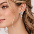 Turquoise Stone Silver Oval Earrings - ELLY