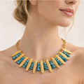 Turquoise & Textured Gold Statement Necklace - ELLY