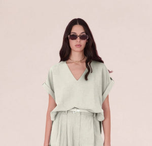 V - neck relaxed top – Light Sage - ELLY