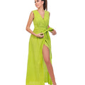 Verdant Elegance Green Linen Wrap Maxi Dress - ELLY