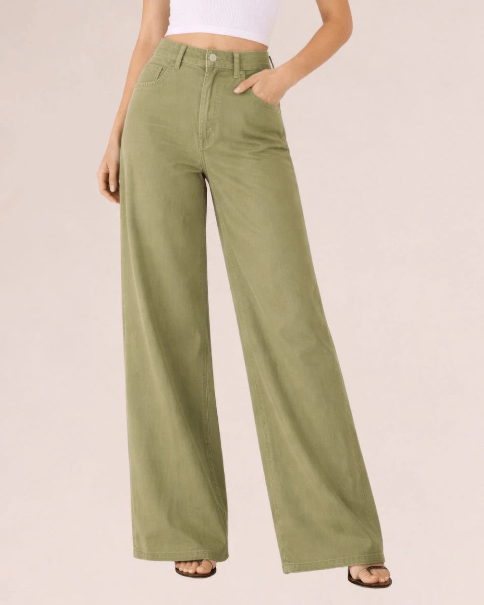 VerdeSalvia Wide - Leg High - Waisted Pants - ELLY