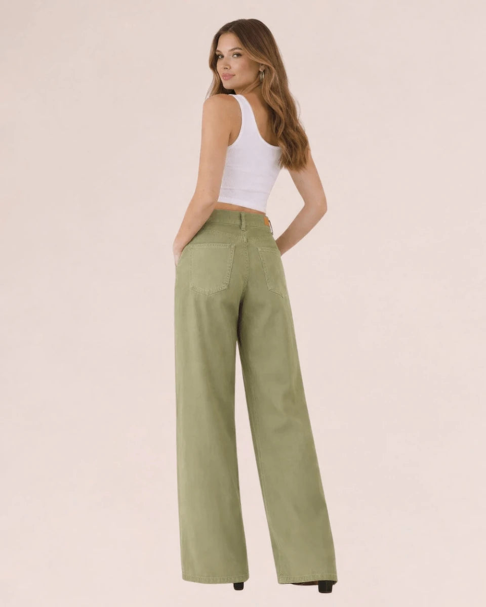 VerdeSalvia Wide - Leg High - Waisted Pants - ELLY