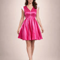 Vintage Blush Elegance V - Neck Dress - ELLY