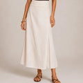 White Draped Waist Midi Skirt - ELLY