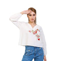 White Stonewashed Linen Blouse with Floral Embroidery - ELLY