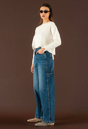 Wide - Leg Frayed Hem Jeans - ELLY