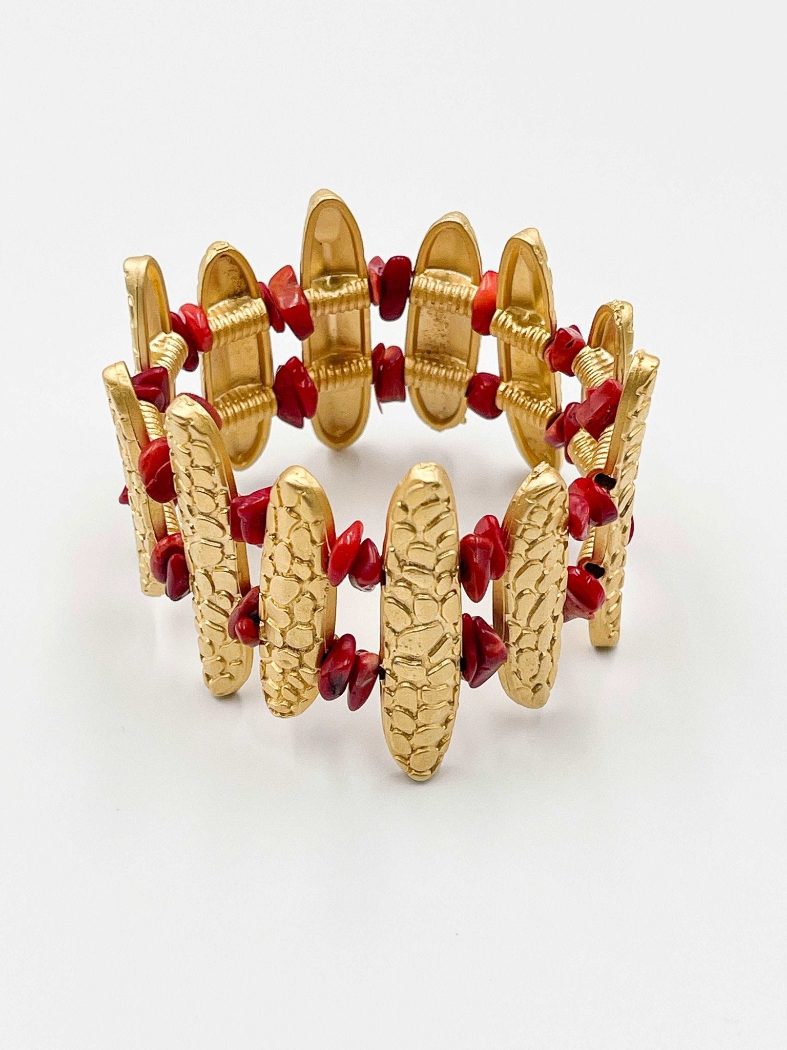 18 Karat gold plated brass bracelet with faux coral stone - ELLY