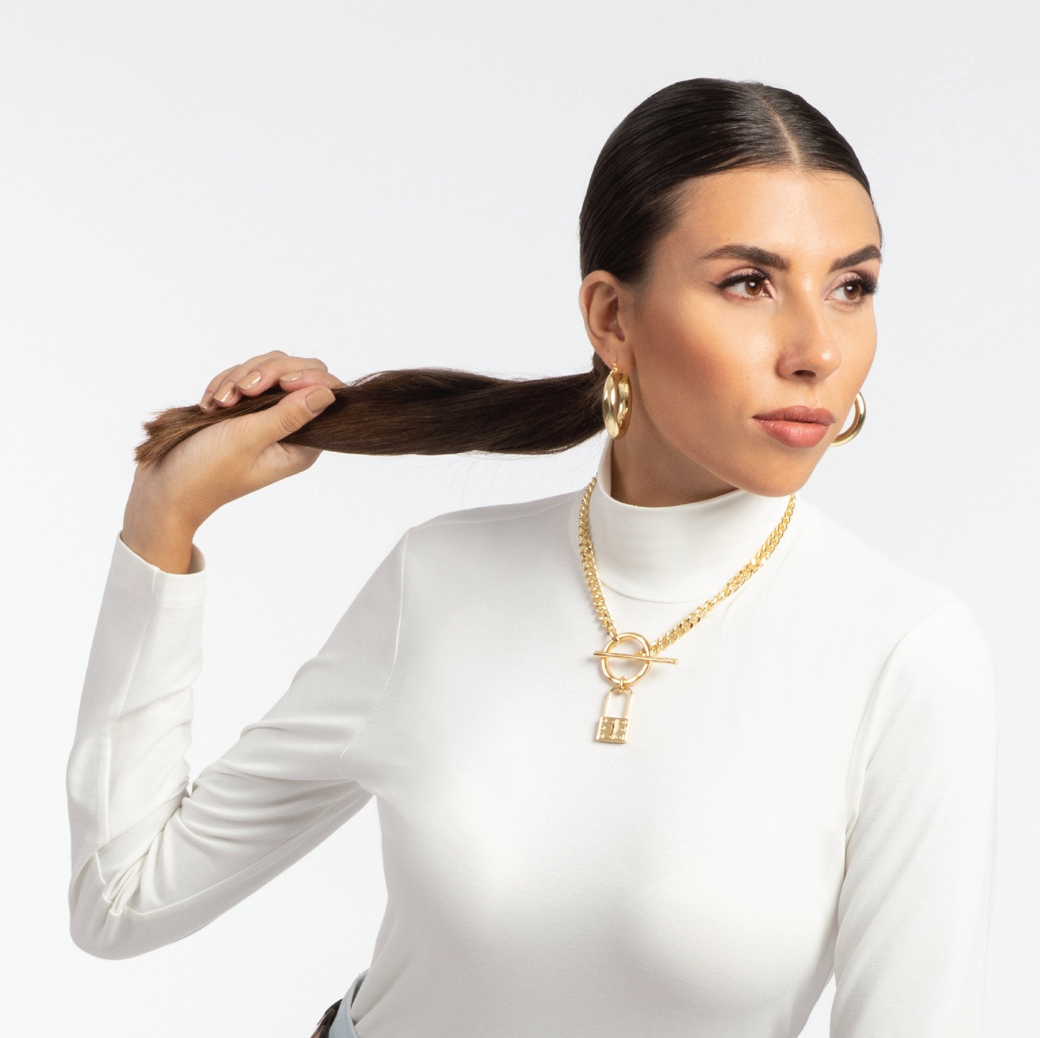 18 Karat Gold Plated Brass Necklace with Lock - ELLY