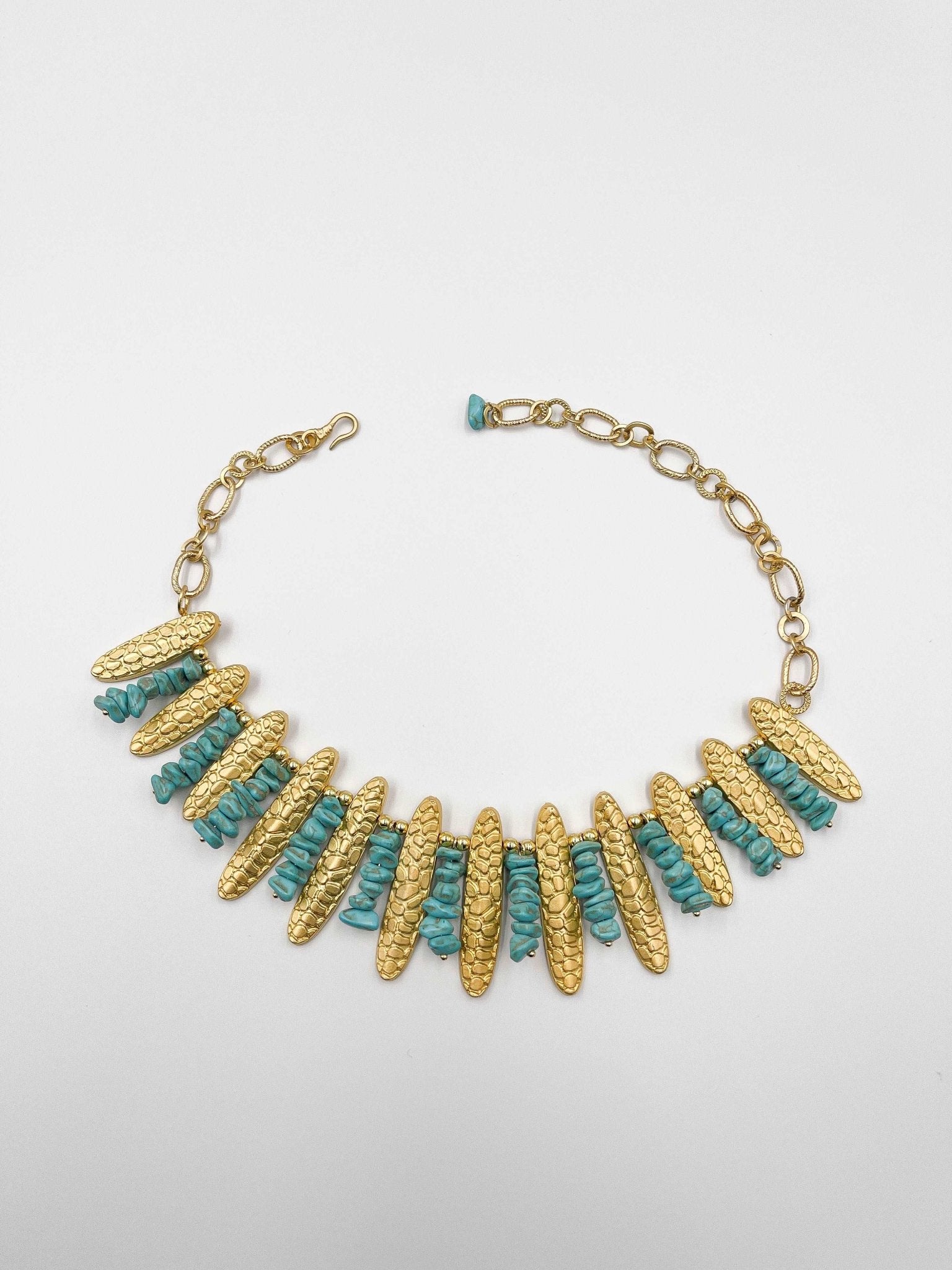 18 Karat gold plated brass necklace with turquoise stone - ELLY
