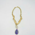 18 karat gold plated necklace featuring a striking agate stone pendant - ELLY
