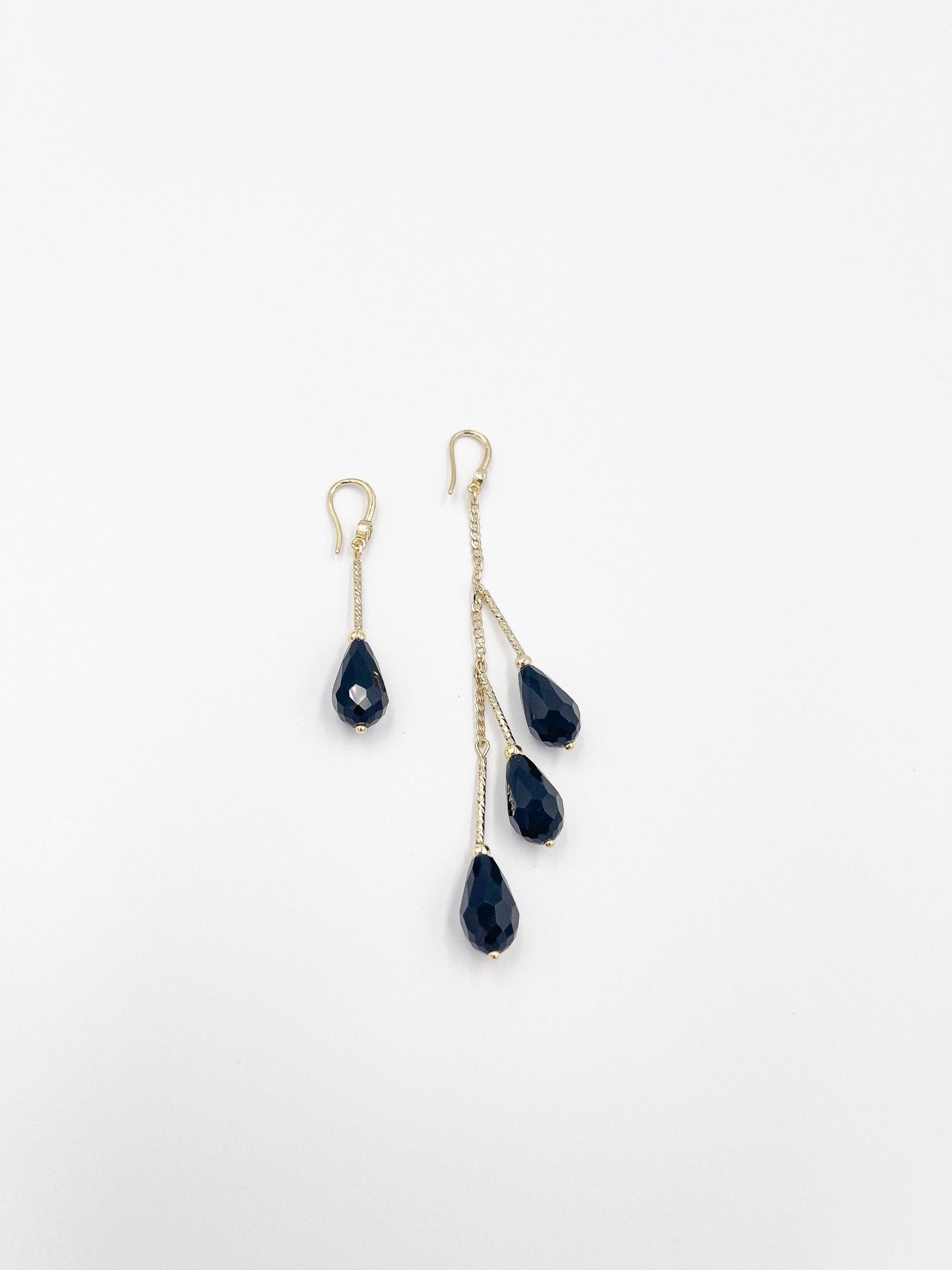 Black Preciosa Czech Crystal 18 Karat Gold-Plated Brass Long and Short Earrings - ELLY