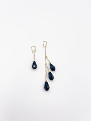 Black Preciosa Czech Crystal 18 Karat Gold-Plated Brass Long and Short Earrings - ELLY