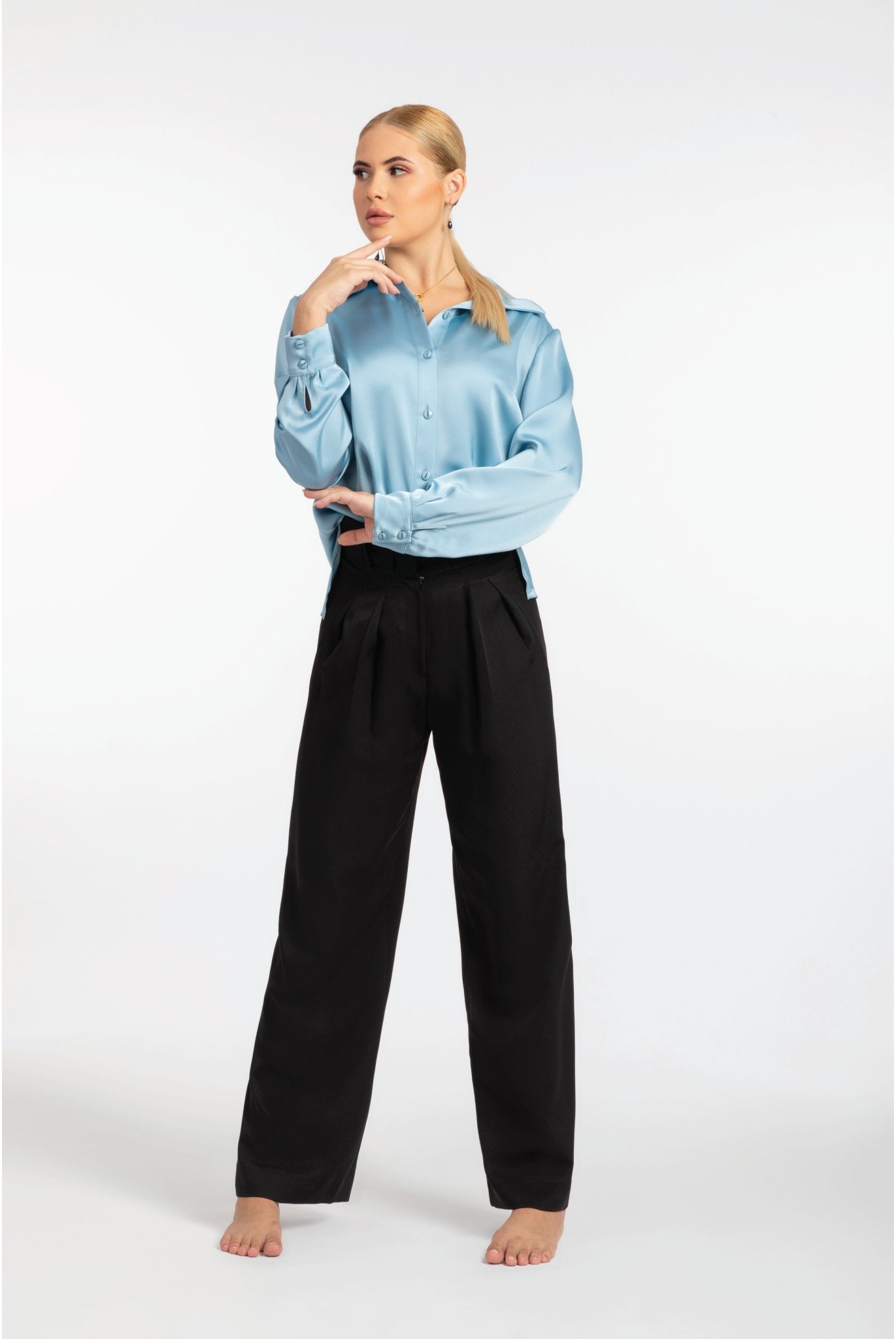Blue Classic Satin Shirt - ELLY