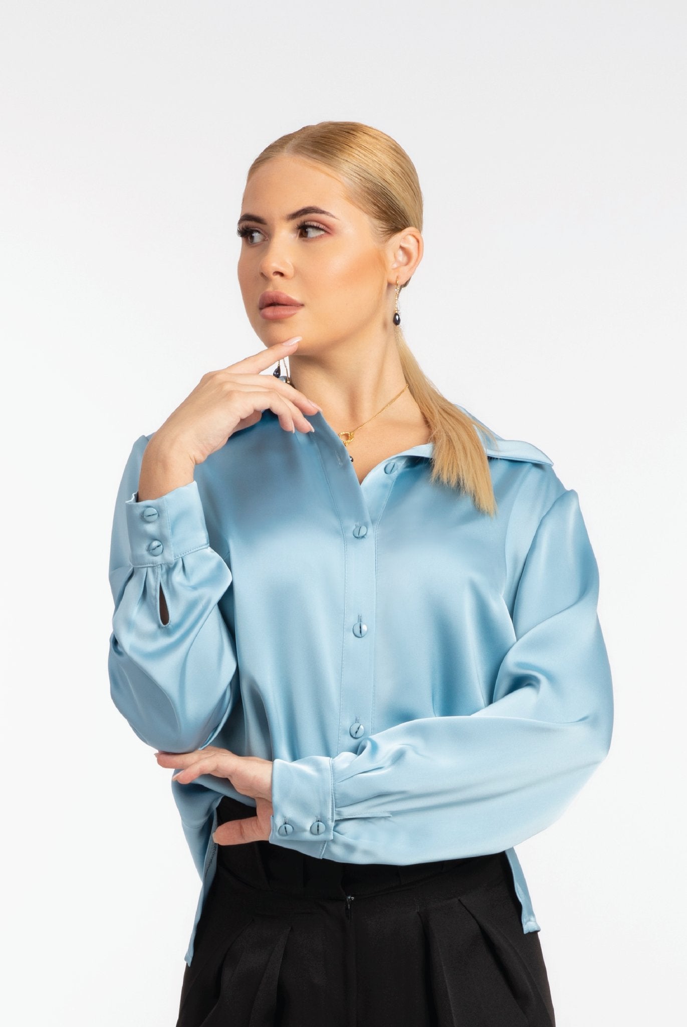 Blue Classic Satin Shirt - ELLY