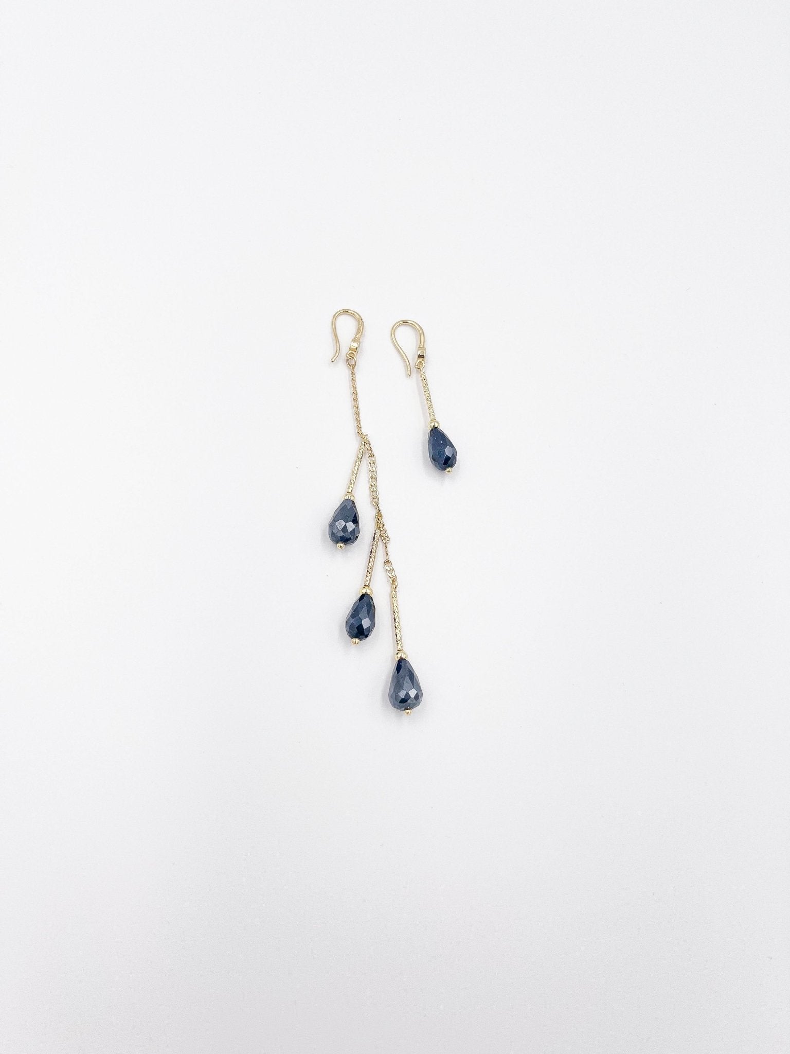 Blue Preciosa Czech Crystal 18 Karat Gold-Plated Brass Long and Short Earrings - ELLY