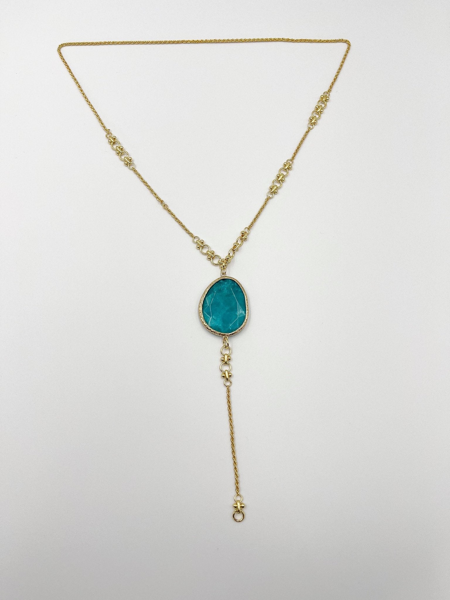 Blue Zircon Stone Adorned 18-Karat Gold-Plated Chain Necklace - ELLY
