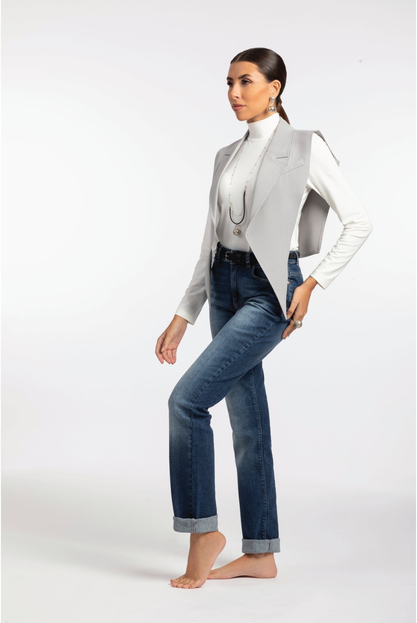 Casual Grey Freesize Lapel Vest - ELLY