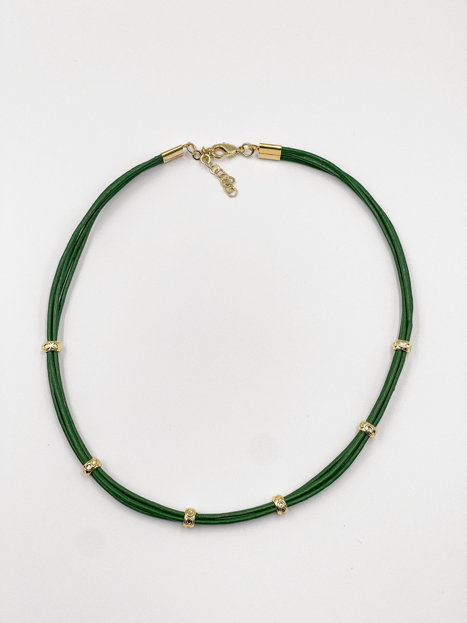 Genuine leather choker, fastened with an 18-karat gold-plated brass buckle - ELLY