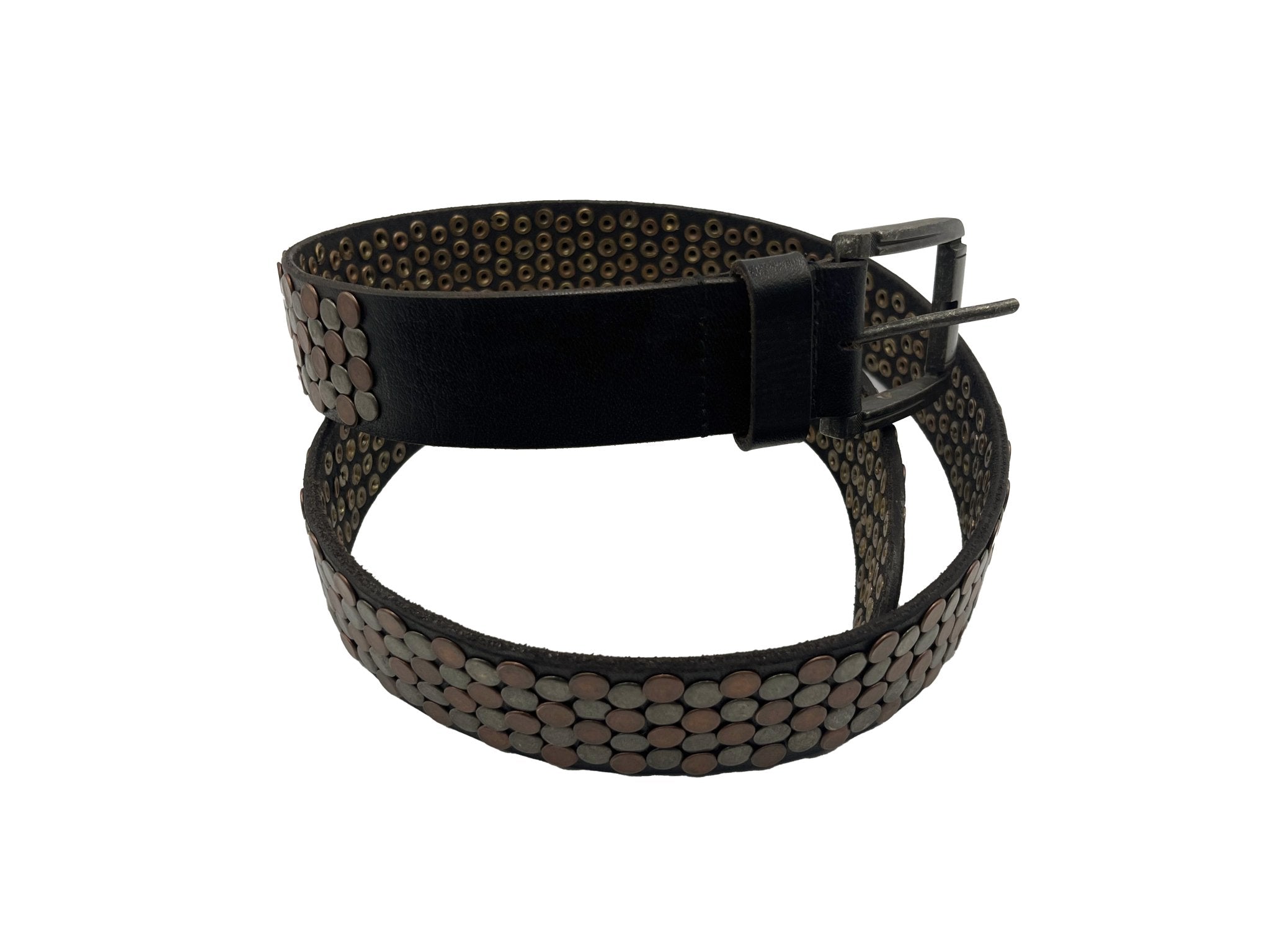 Handmade Black Leather Belt with Artisanal Hand-Tooling - ELLY