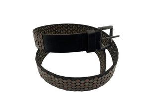 Handmade Black Leather Belt with Artisanal Hand-Tooling - ELLY