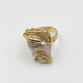Handmade ring, 18K gold-plated brass with a beautifully hammered martelé finish, and featuring stunning baroque stones - ELLY