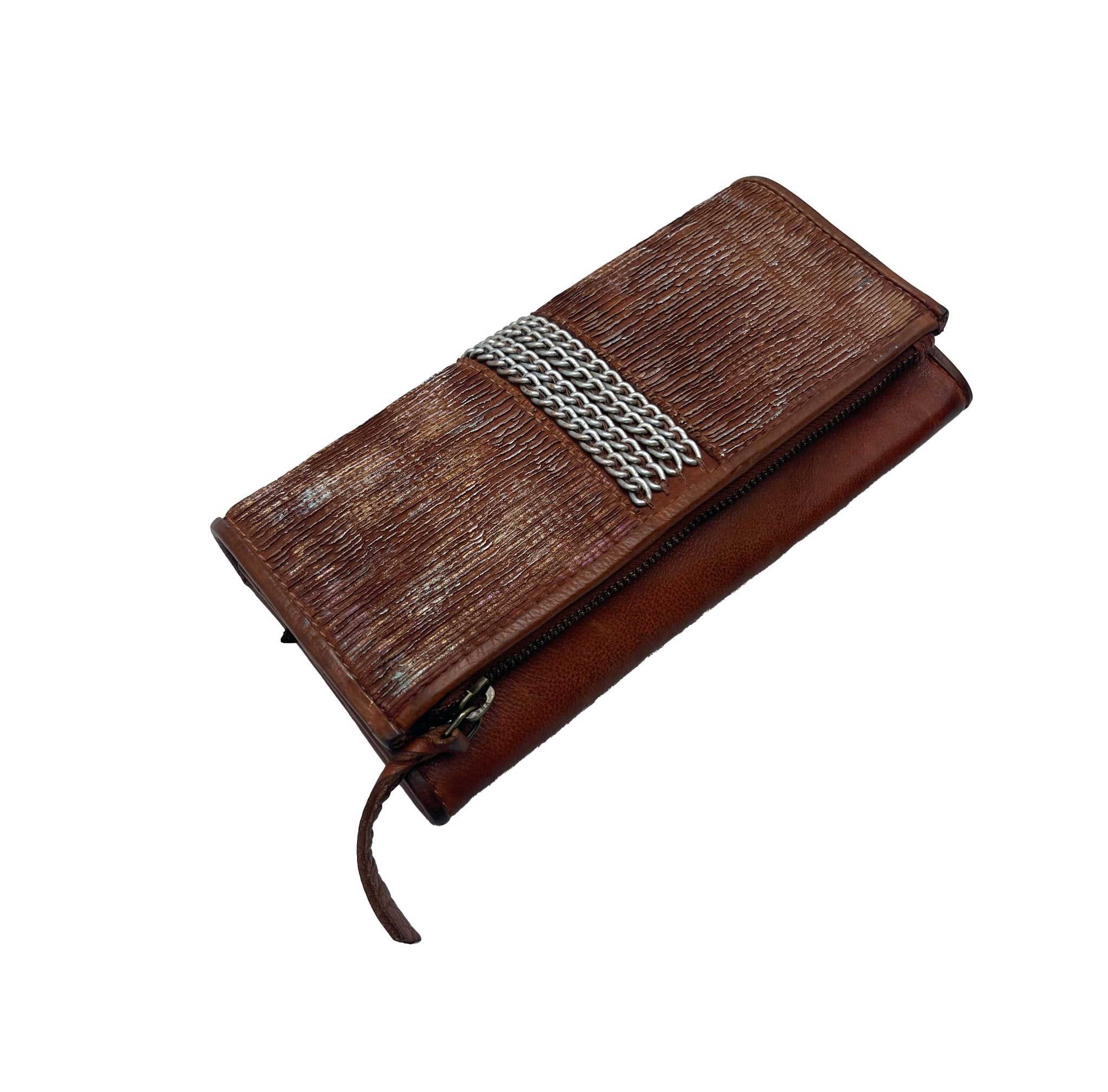 Handmade Tan Brown Leather Purse with Gold Chain Strap - ELLY