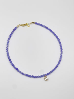 Jade stone pendant with zircon ornament and 18 karat gold plated chain  - ELLY