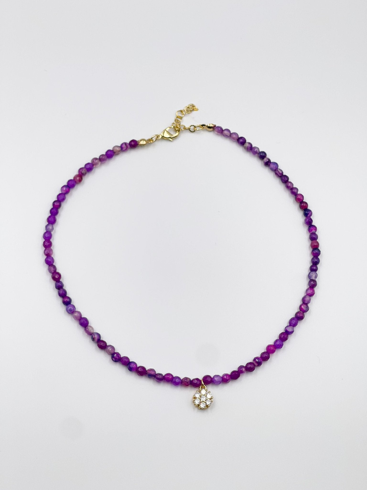 Jade stone pendant with zircon ornament and 18 karat gold plated chain - ELLY