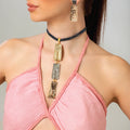 Leather necklace featuring zamak metal and rhodium plating in gold, rose gold, and silver. - ELLY