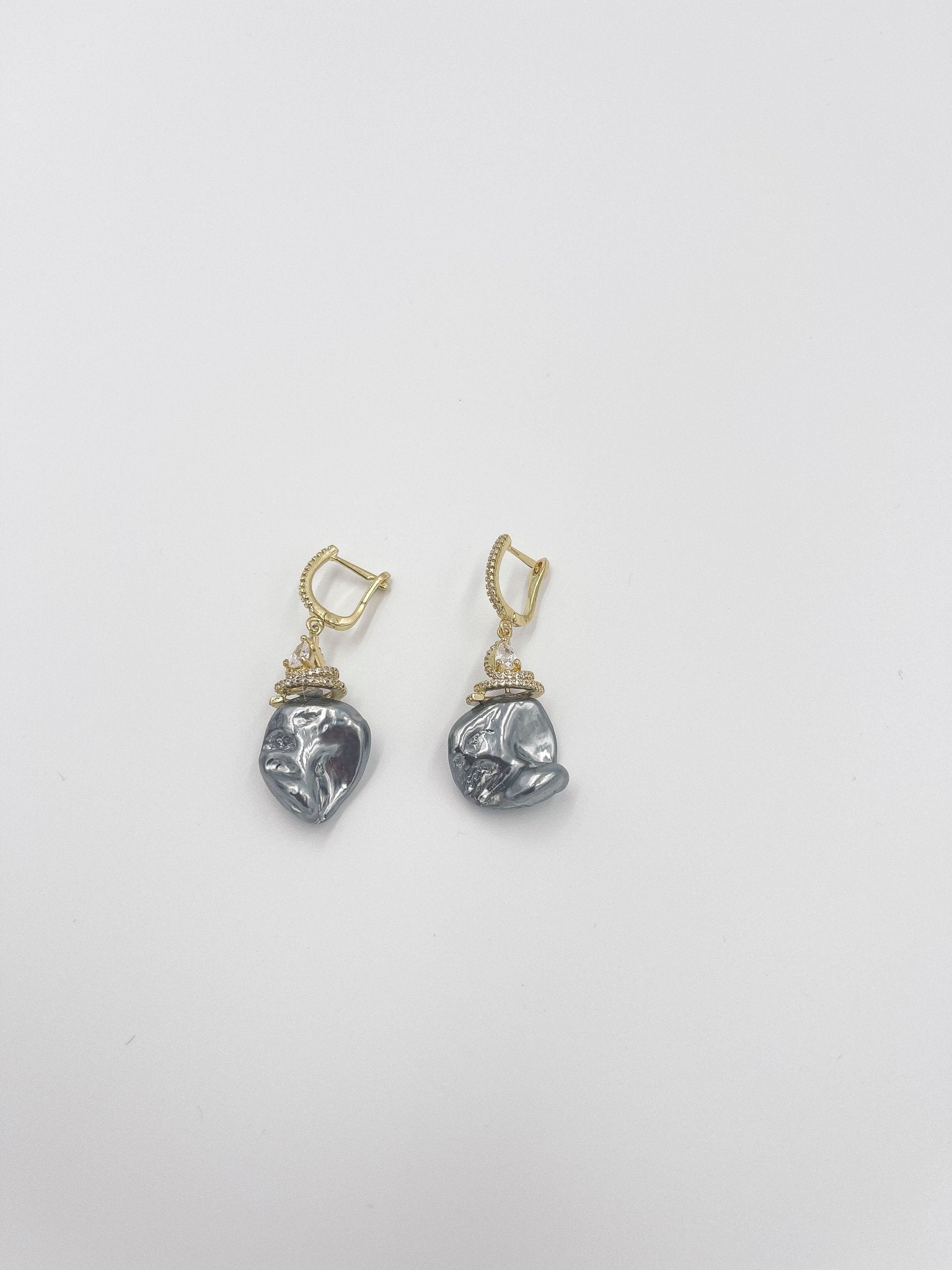 Pearl baroque stone earrings, featuring 18 karat gold plated design and zircon ornaments - ELLY