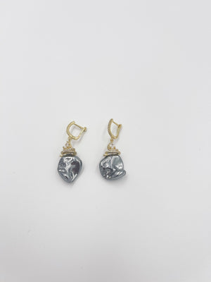 Pearl baroque stone earrings, featuring 18 karat gold plated design and zircon ornaments - ELLY