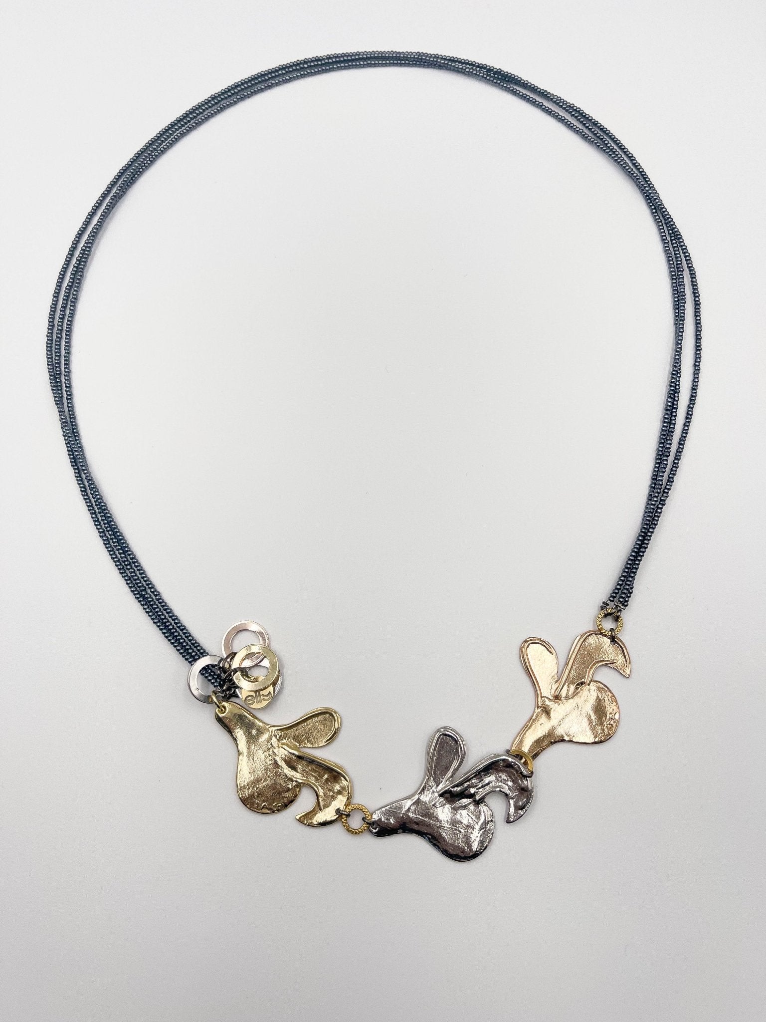 Rhodium Coated Copper Necklace with Three Ornaments - ELLY