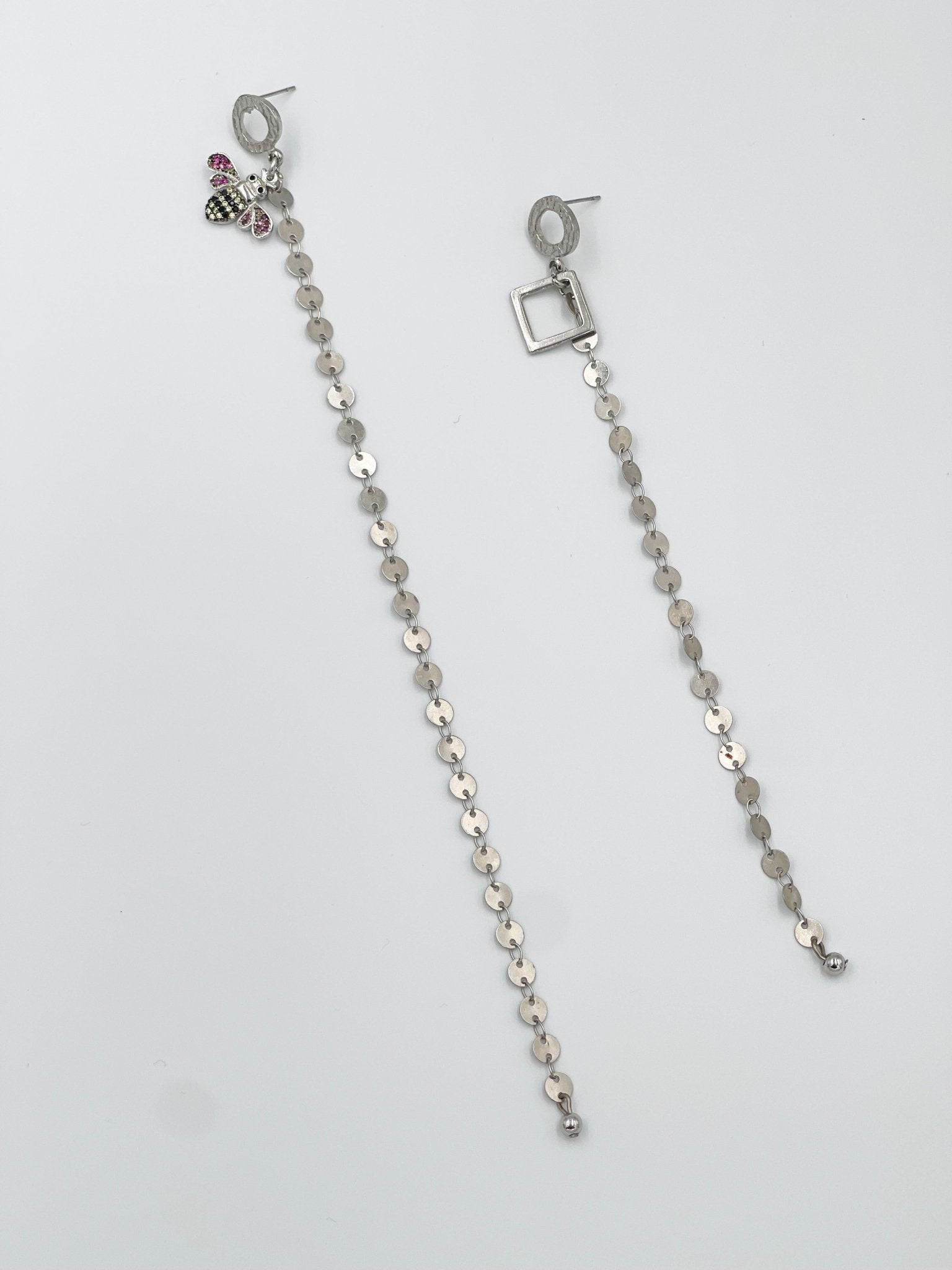 Silver rhodium coated metal earrings with zircon motif - ELLY